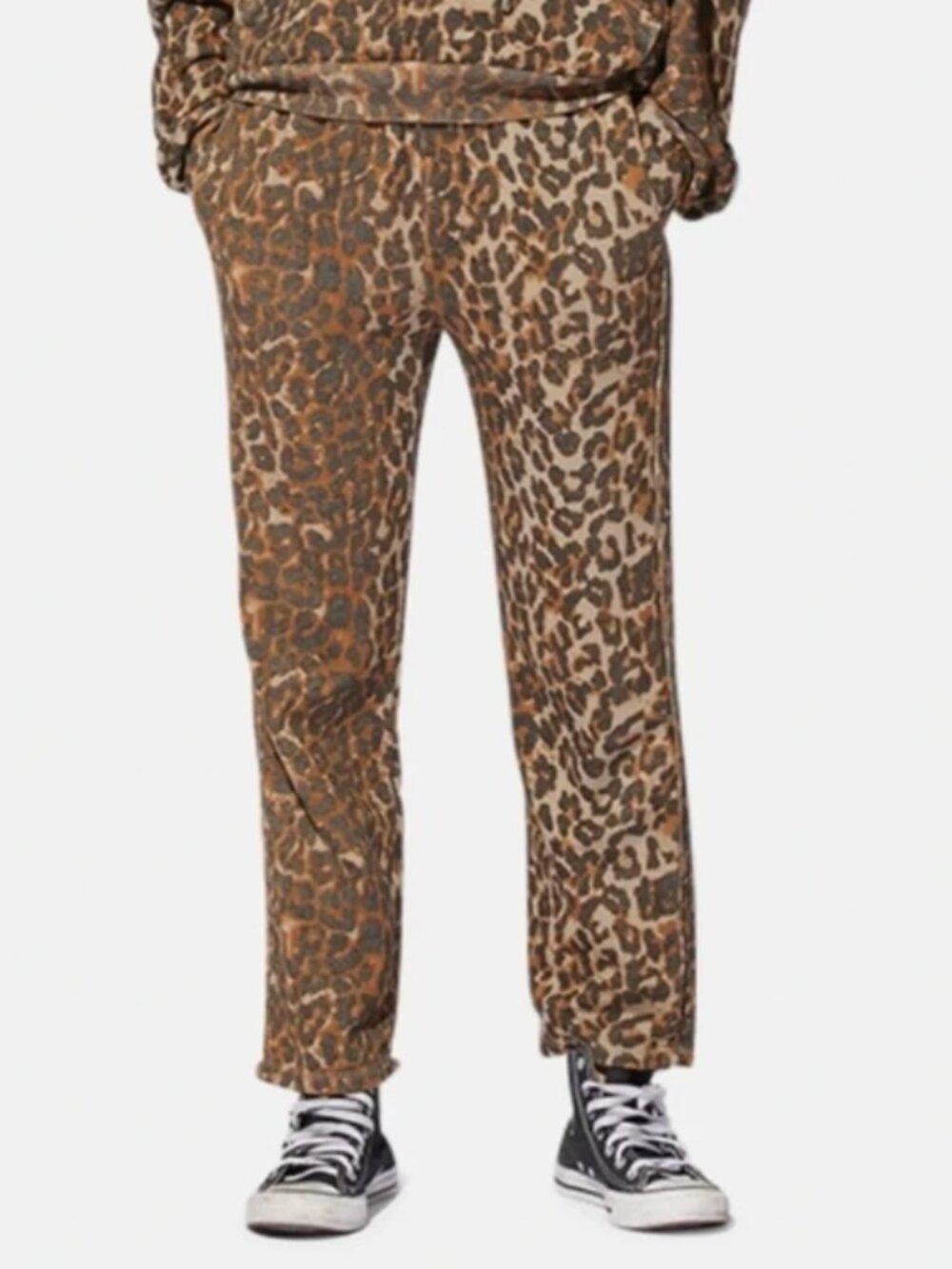 NSF Clarence Taupe Leopard Track Sweat Pant Women's Large Cropped